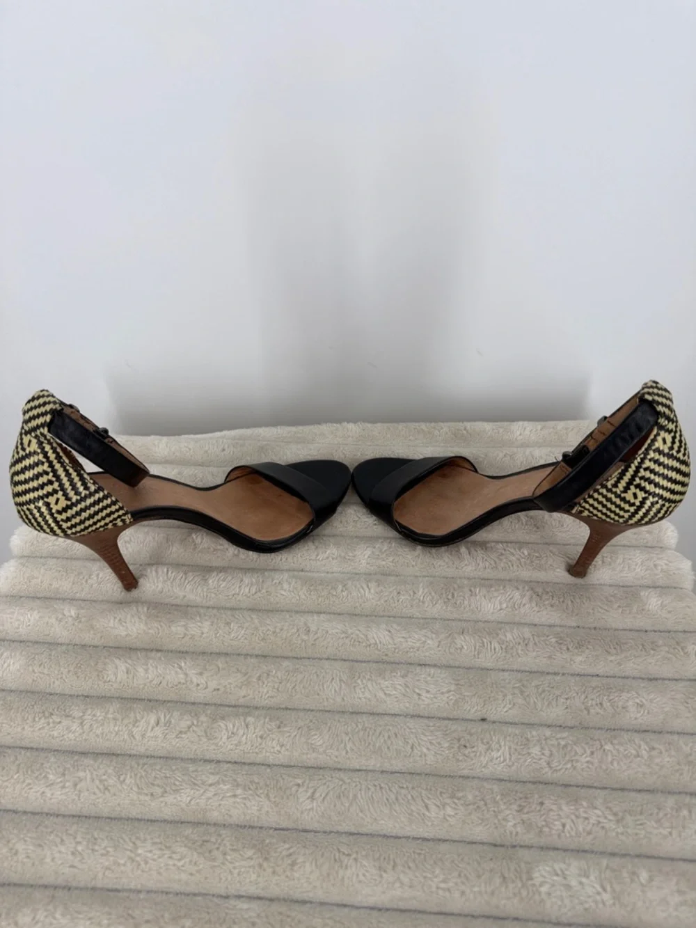 Madewell Marcel Open Toe Raffia Heel Sandals in black leather size 6.5